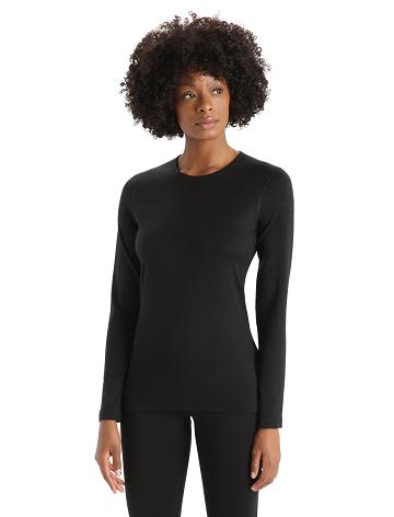 Dámské Base Layers Icebreaker Merino 200 Oasis Long Sleeve Crewe Thermal Top Černé | CZ 1016FDNM